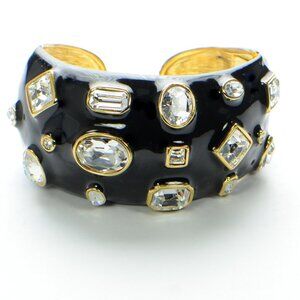 Kenneth Jay Lane KJL Black Enamel Crystal Cuff Bracelet